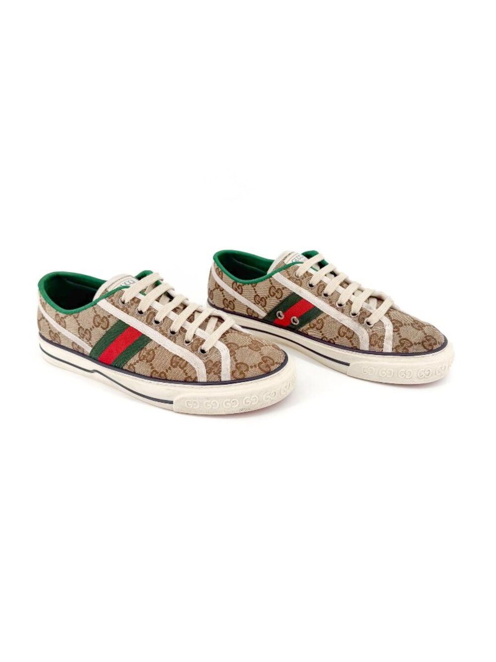 Gucci Tennis 1977 Sneakers Beige GG Canvas Size 38 US 8 Women's Low Top Monogram